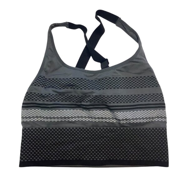 Spalding Womens Gray & Black Striped Sports Bra Crisscross Back M/M - Picture 1 of 6